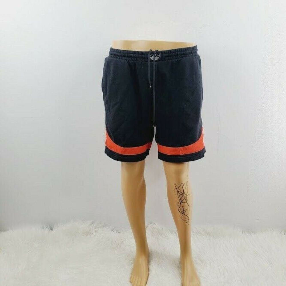 Adidas Mens Black Orange Drawstring Flat Front Activewear Shorts Size L